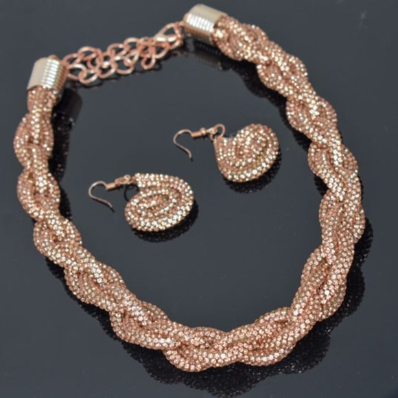 Champagne Braided Pave Rhinestone & Earring Set - Picture 11 of 12